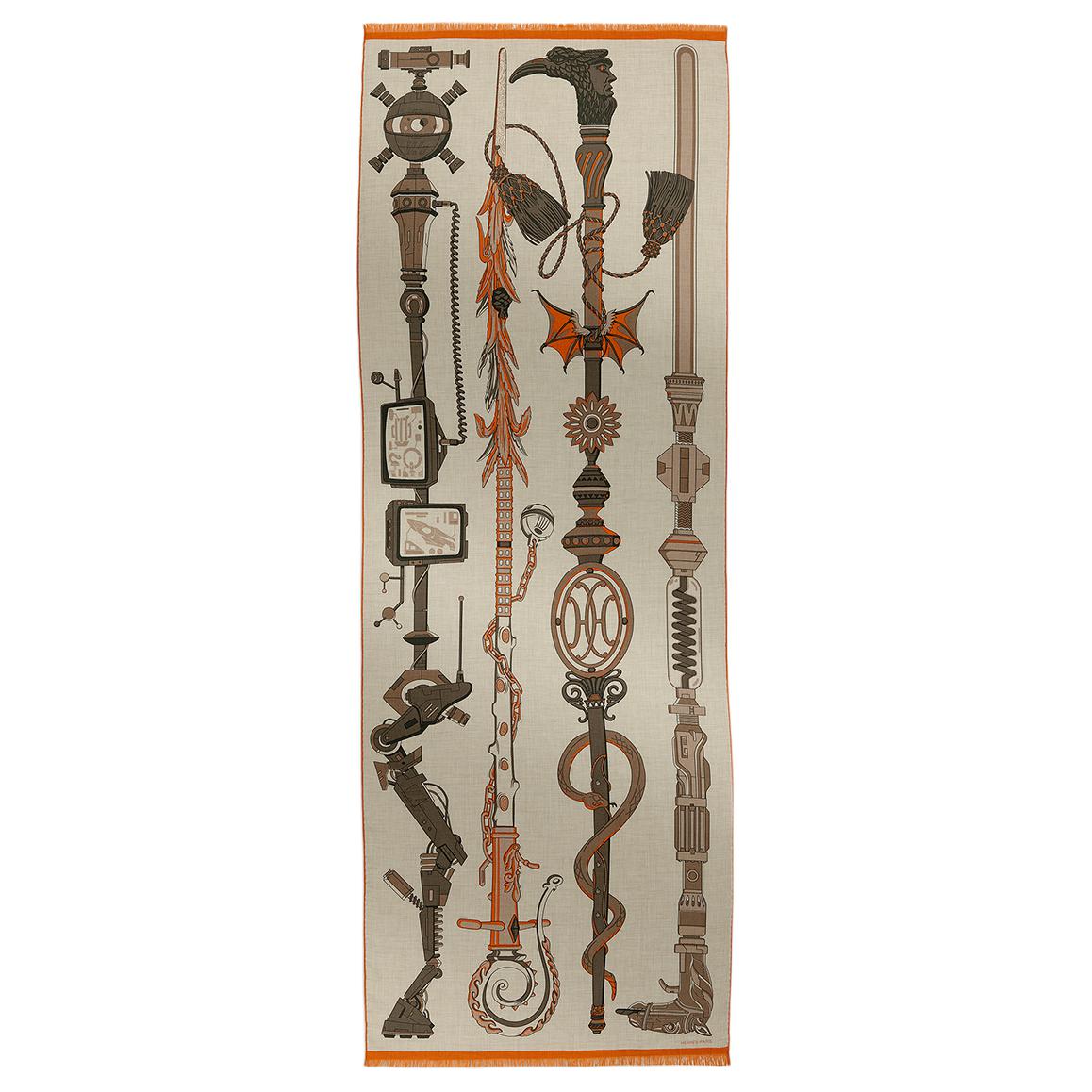 HERMES Silk Silk Scarves Unisex Natural/Khaki/Orange