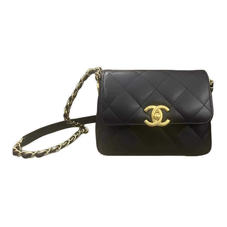 CHANEL Grained Shiny Calfskin Shoulder Bag Crossbody Bag Mini Women's Black