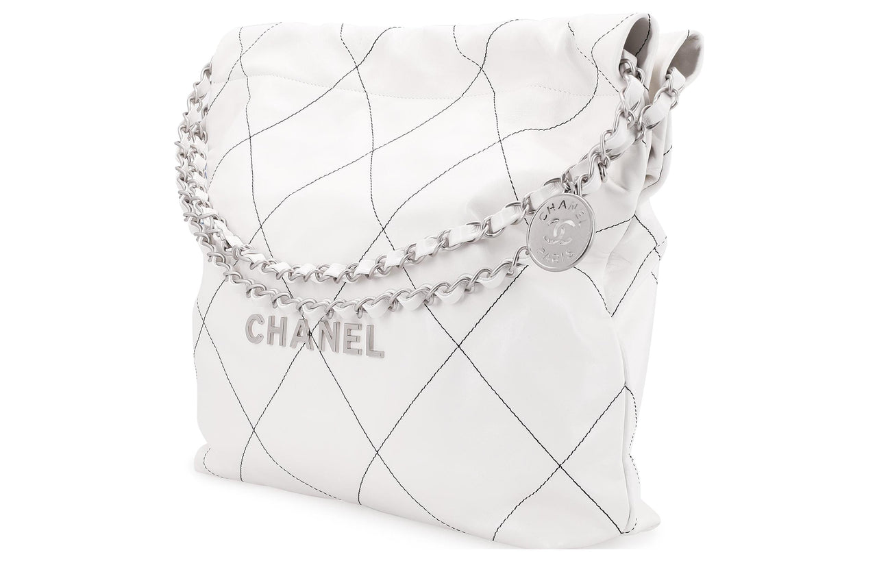 CHANEL 22Bag Leather Tote Bag Shopping Bag Handbag Shoulder Bag Women's White