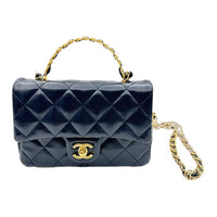 CHANEL Shiny Lambskin Flap Bag Shoulder Bag Crossbody Bag Handbag Small Size Women's Dark Blue