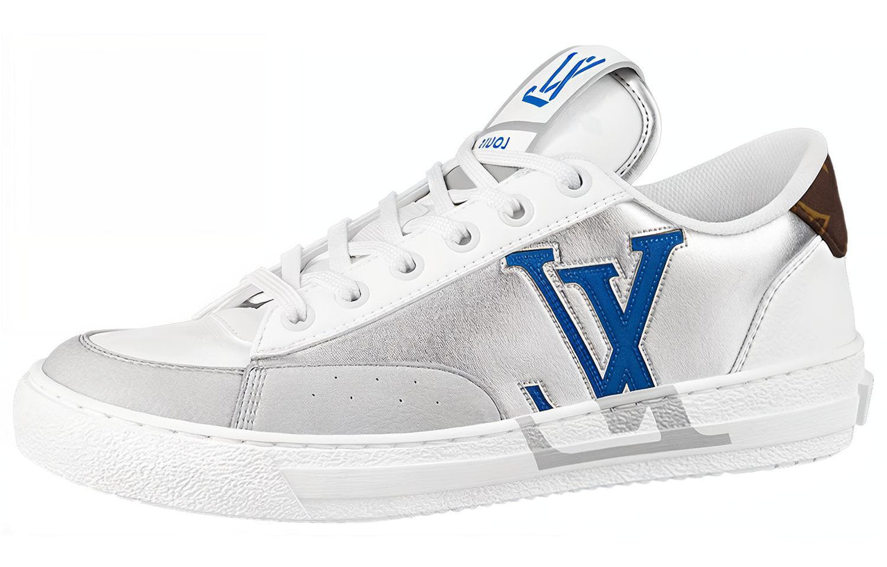 LOUIS VUITTON Charlie Stylish Skateboarding Shoes Women's White Silver