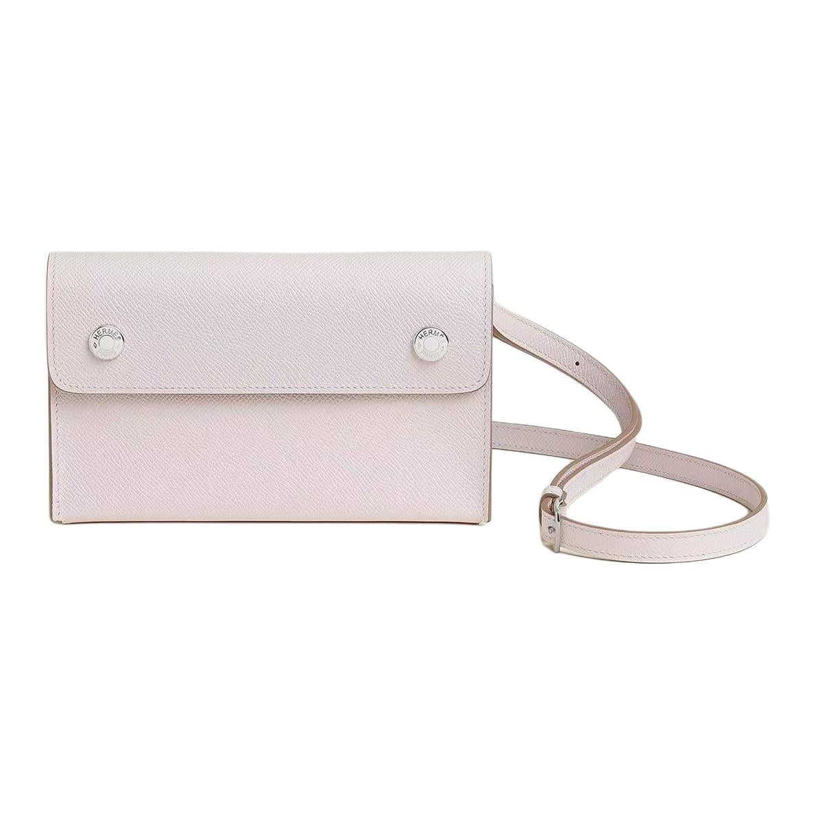 HERMES Snap Cow Leather Shoulder Bag, Crossbody Bag Women's Light Purple
