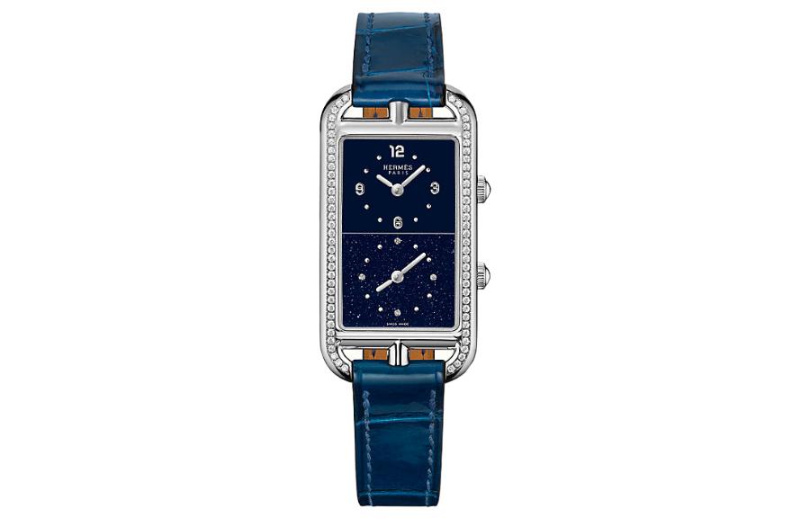 HERMES Nantucket Wrist Watch Quartz Movement Genuine Leather Strap Black Dial Women's