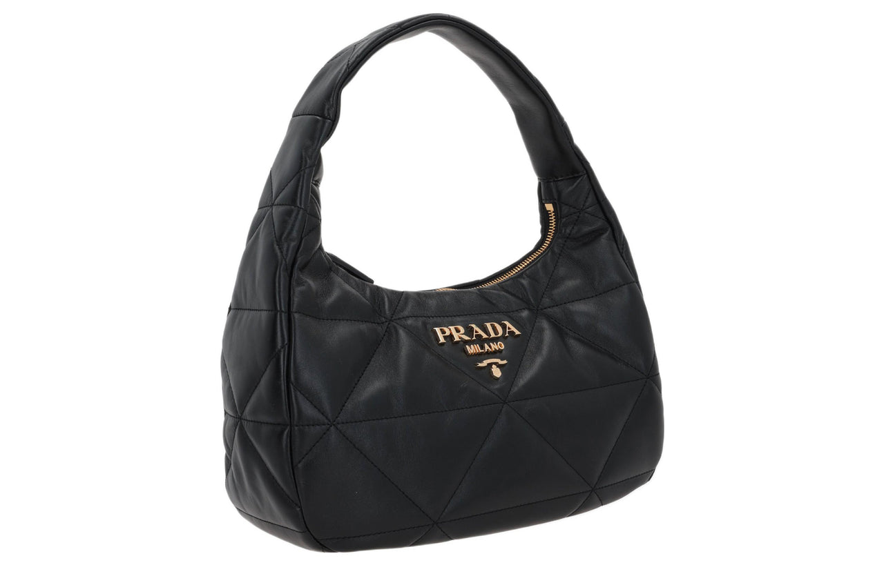 PRADA Lambskin Hobo Bag Shoulder Bag Crossbody Bag Handbag Medium Size Women's Black