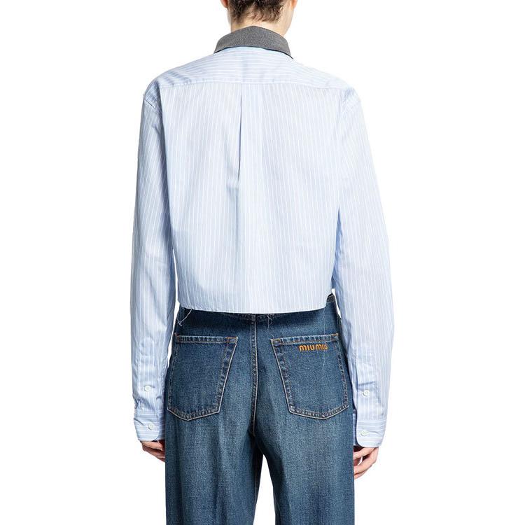 MIU MIU Logo Embroidered Striped Shirt