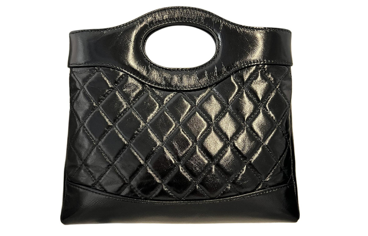 CHANEL Shiny Lambskin Chain Shoulder Bag Crossbody Bag Handbag Mini Women's Black