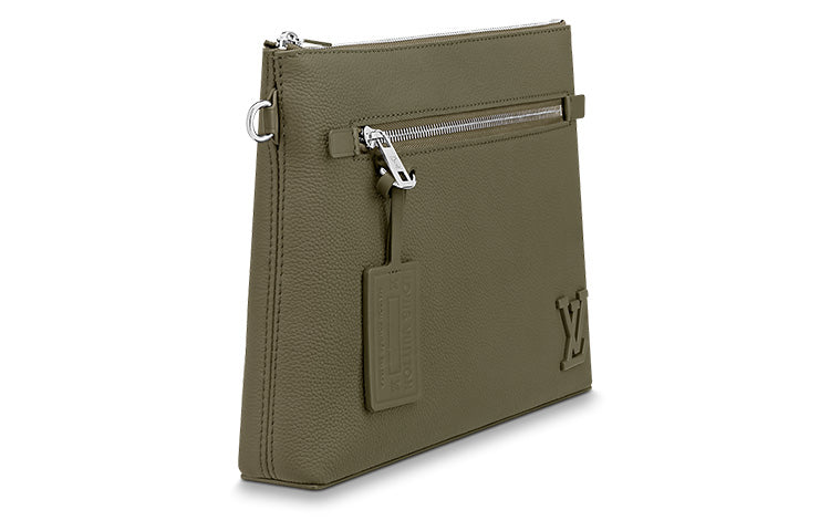 LOUIS VUITTON Cow Leather Clutch Regular Men's Khaki Green