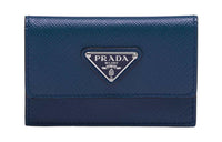 PRADA Saffiano Leather Card Clip Card Holder Men's Marine Blue