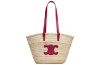 CELINE Triomphe Woven Cow Leather Binding Tote Bag Shopping Bag Shoulder Bags Handbags Medium Size Women's Red