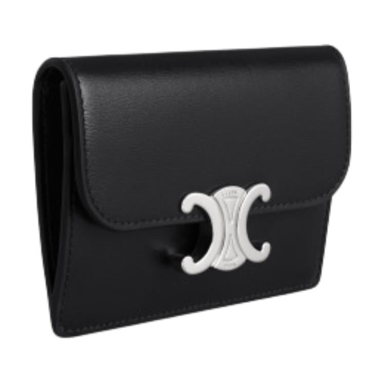 CELINE Triomphe Cow Leather Card Holder Women's Black