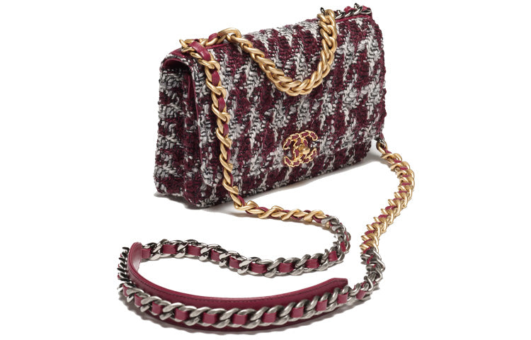 CHANEL 19Bag Wool Twill Soft Woolen Wallet, Crossbody Bag, Shoulder Bag Women's Burgundy & Gray & Black