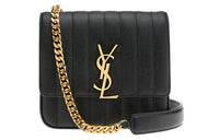 SAINT LAURENT Quilted Leather Chain Crossbody Bag, Shoulder Bag Medium Size Women's Black