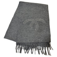 CHANEL Sheep Wool Knit Scarves Unisex Gray