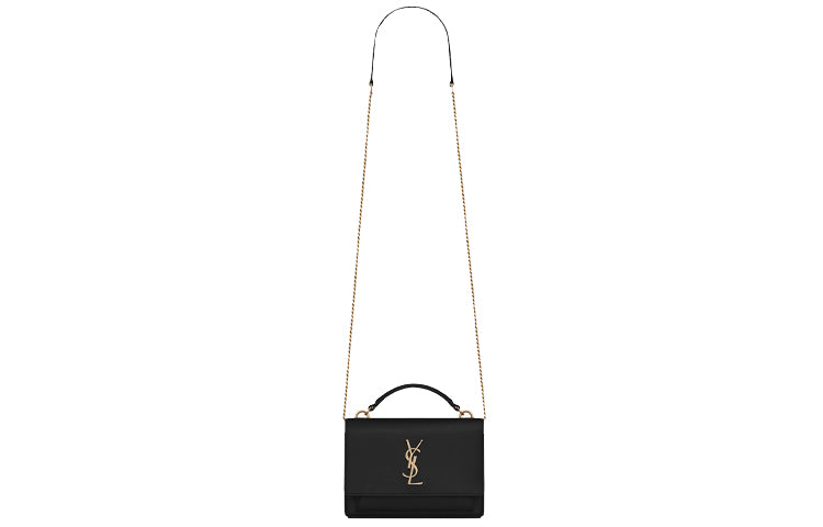 SAINT LAURENT Sunset Chain Wallet In Smooth Leather Noir