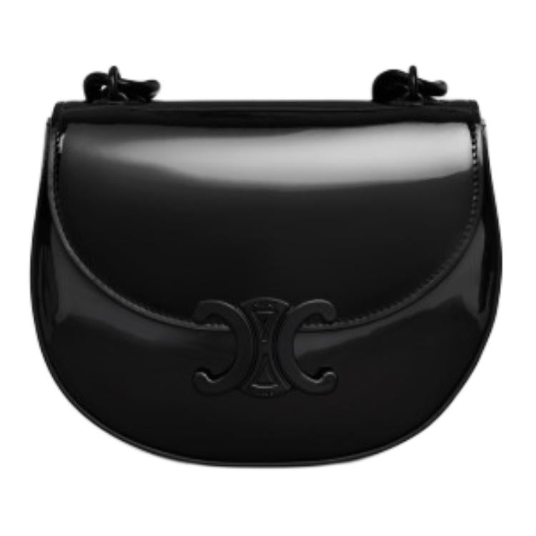 CELINE Cow Leather Handbag Small Size Women's Black