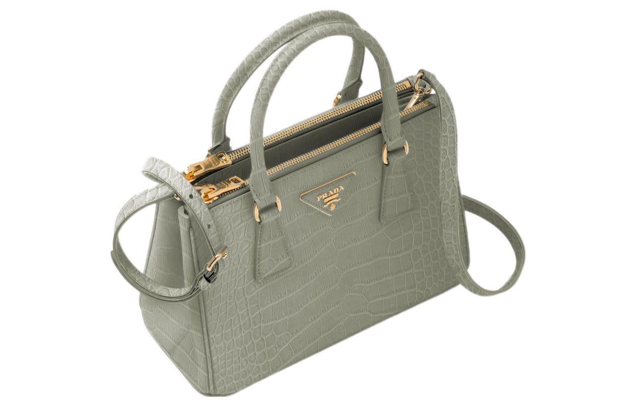 PRADA Galleria Killer Bag Crocodile Leather Shoulder Bag Crossbody Bag Handbag Small Size Women's Light Gray