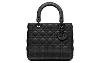 DIOR Lady Dior Matte Cow Leather Lady Dior Bag Portable One Shoulder Crossbody Clutch Medium Size Women's Black