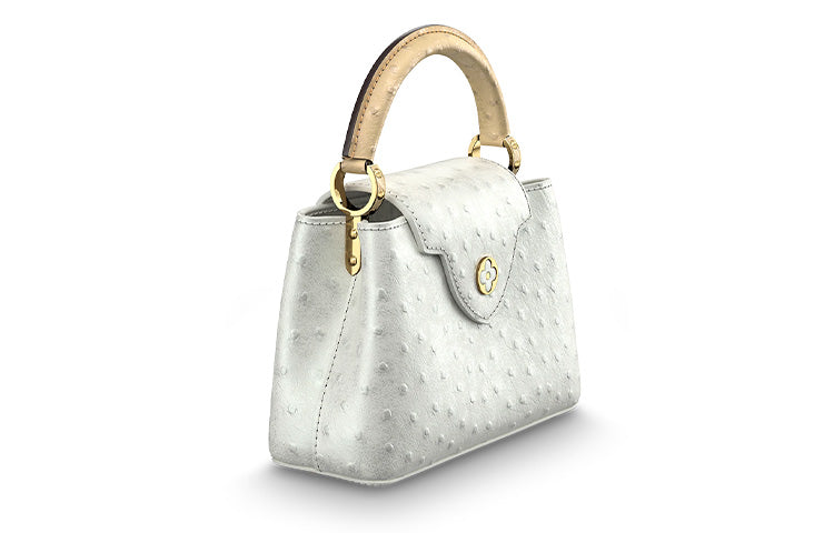 LOUIS VUITTON Capucines Ostrich Leather Kapusin Crossbody Tote Bag Over One Shoulder Mini Women's Pearl White/Gold