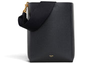 CELINE Sangle Cow Leather Bucket Bags Handbags Shoulder Bags Women's Black