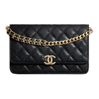CHANEL WOC Embossed Shiny Calfskin Handheld Shoulder Bag Crossbody Bag Fanny Pack Women's Black