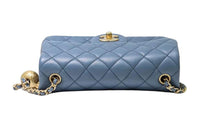 CHANEL Classic Flap CF Sheepskin Chain Bag With Zip Closure Shoulder Crossbody Bags Mini Women's Gray Blue