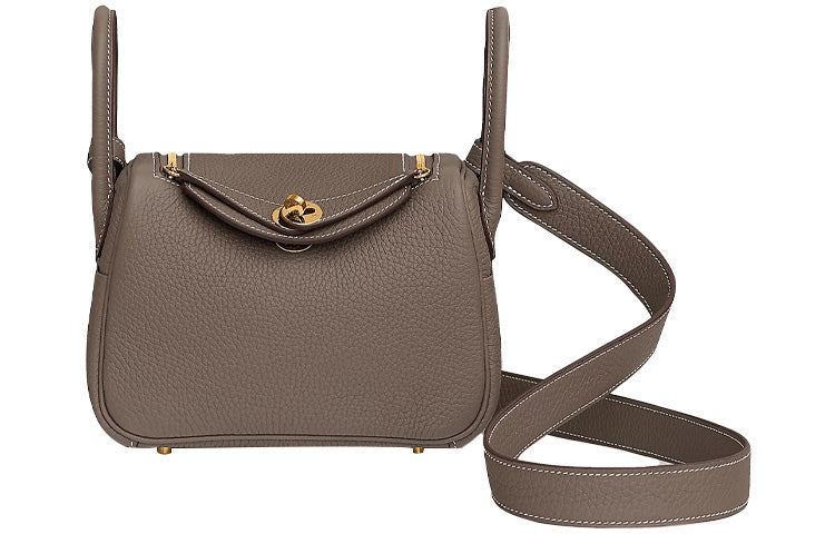 HERMES Lindy Taurillon Clemence Leather Handbags Shoulder Bag Crossbody Bag Mini Women's 18 Etoupe Elephant Gray Color