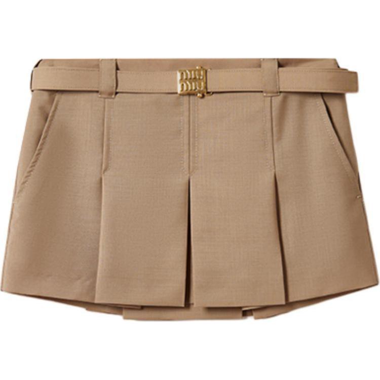 MIU MIU Belt-Detailed Pleated Mini Skirt