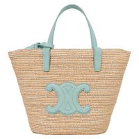 CELINE Raffia Fiber With Calfskin Shoulder Bag, Crossbody Bag, Handbag Women's Green & Natural