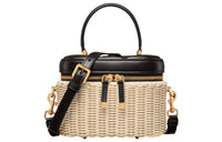 DIOR Wicker With Cow Leather Shoulder Bag, Crossbody Bag, Handbag Trumpets Women's Black & Natural