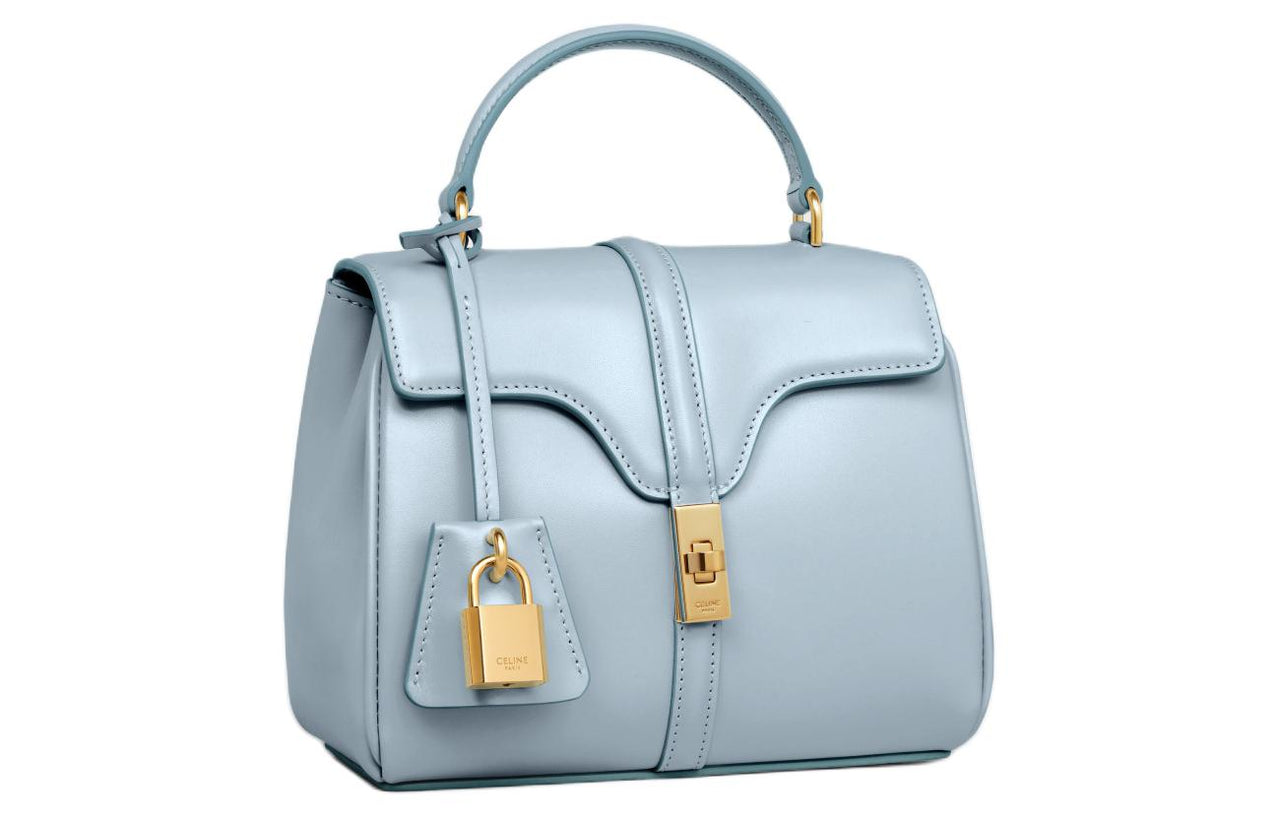 CELINE Satin Cow Leather Shoulder Bag Crossbody Bag Handbag Mini Women's Light Blue