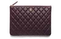 CHANEL 22K Autumn And Winter Embossed Calfskin With Grains Clutch Women's Dark Brown