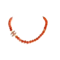 CHANEL Metal Resin Glass Pearl Crystal Necklaces Women's Red
