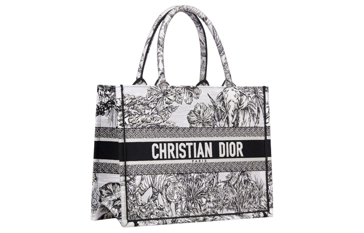 DIOR BookTote Embroidery Tote Bag, Shopping Bag, Handbag Medium Size Women's Black/White