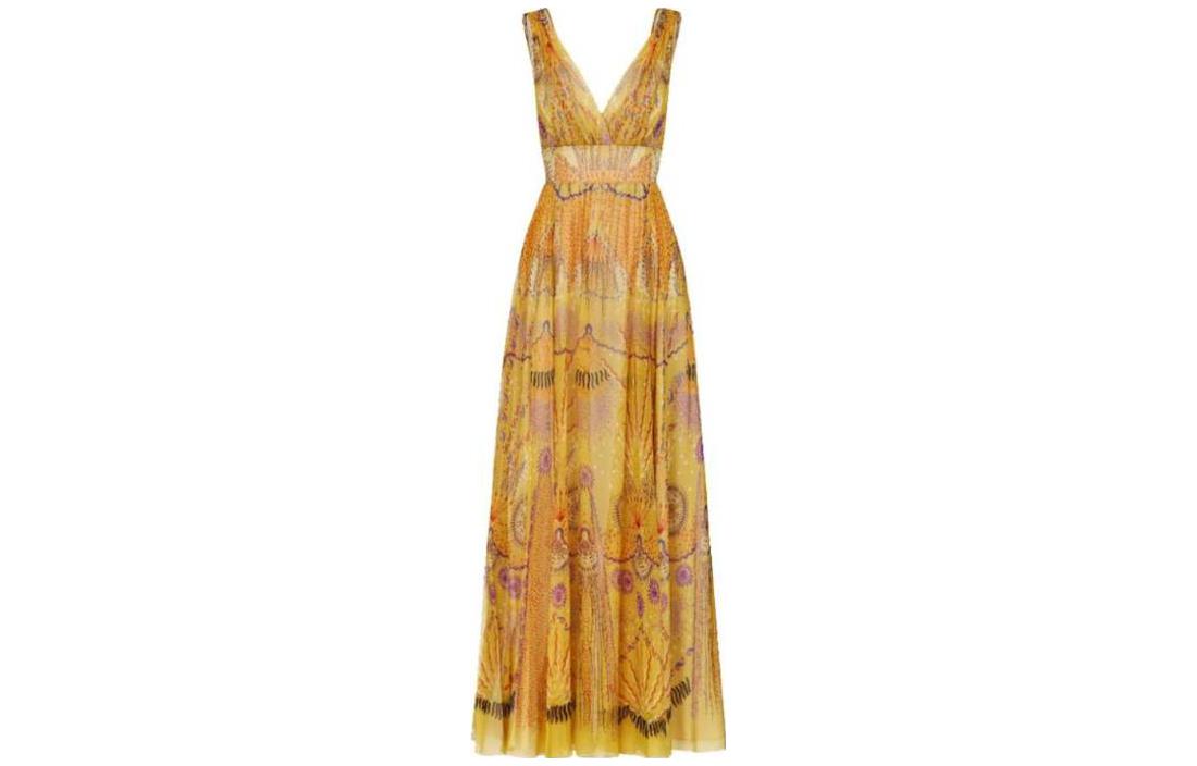 DIOR All Over Patterned V Neck Sleeveless Dress