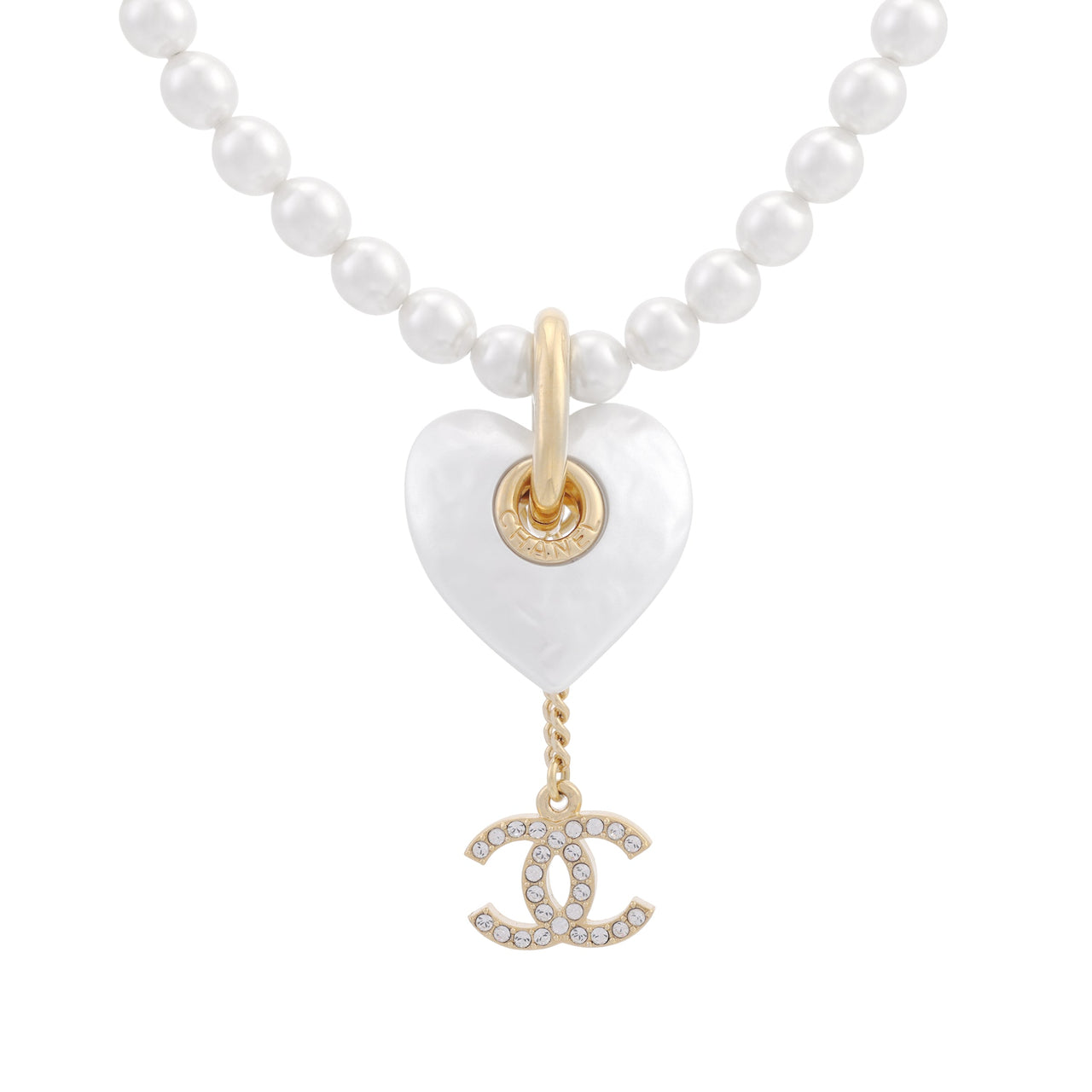 CHANEL Metal Resin Artificial Pearl Crystal Rhinestone Necklaces Women's White