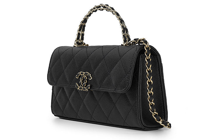 CHANEL Grain Embossed Cow Leather Flap Bag Shoulder Bag Crossbody Bag Handbag Large Size Women's Black