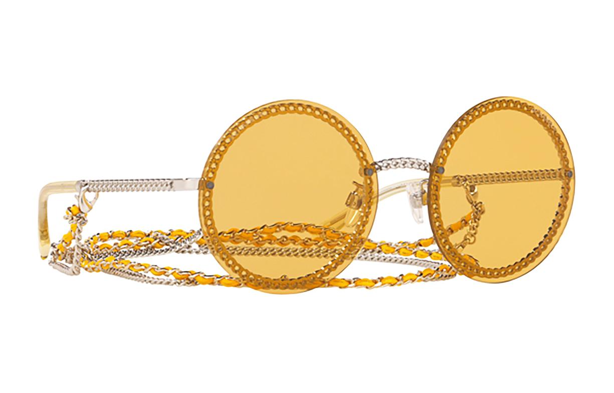 CHANEL Metal Round Sunglasses Women's Yellow