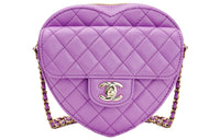 CHANEL Lambskin Heart-Shaped One Shoulder Handbag Crossbody Bag Women's Purple