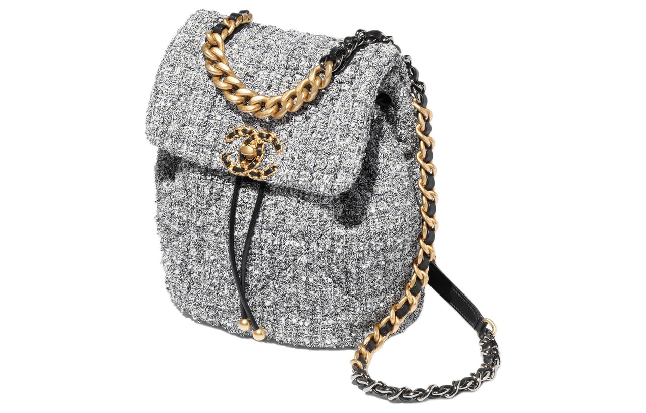 CHANEL 19Bag Twill Velvet Backpack Women's Gray