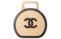 CHANEL With Sheepskin Coin Purse Wooden Box Storage Box Women's Black With Beige