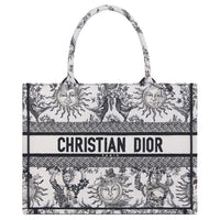 DIOR BookTote Soleil Ruiyi Print Embroidery Tote Bag Shopping Bag Handbag Medium Size Women's White & Black