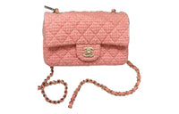 CHANEL Classic Flap CF Cotton Wool Twill Velvet Mouth Cover Bag Crossbody Bag Mini Women's Pink