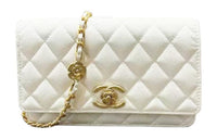 CHANEL WOC Embossed Calfskin With Grains Wallets Shoulder Bag Crossbody Bag Women's White