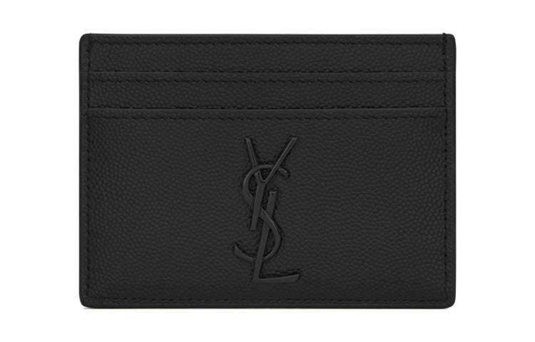 SAINT LAURENT MonogramCASSANDRE Grained Embossed Leather Card Clip Card Holder Men's Black