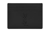 SAINT LAURENT MonogramCASSANDRE Grained Embossed Leather Card Clip Card Holder Men's Black