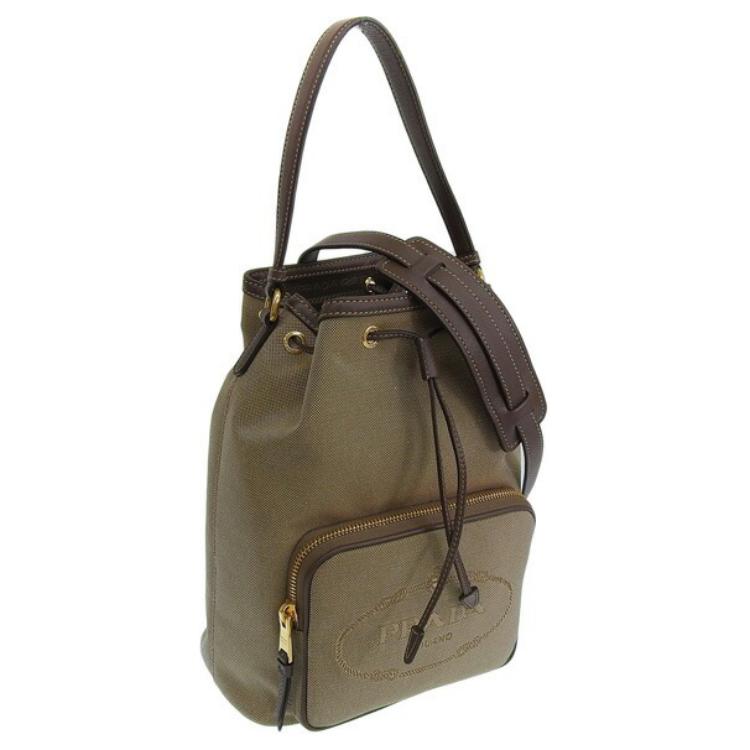 PRADA Canvas Bucket Bags Shoulder Bag Crossbody Bag Handbag Women's Brown