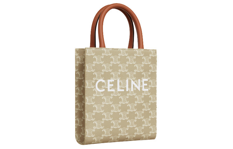CELINE Cabas Cow Leather Shoulder Bag Crossbody Bag Handbag Mini Women's Greige