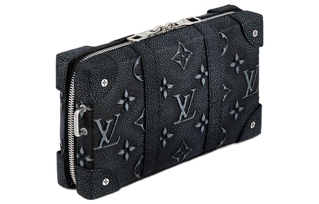 LOUIS VUITTON SOFT TRUNK Cow Leather Handheld Shoulder Bag, Crossbody Bag Regular Men's Denim Blue
