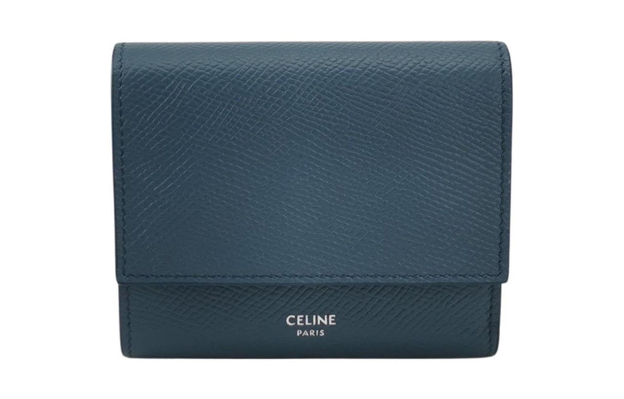 CELINE Grained Calfskin Wallet Small Size Women's Dark Blue