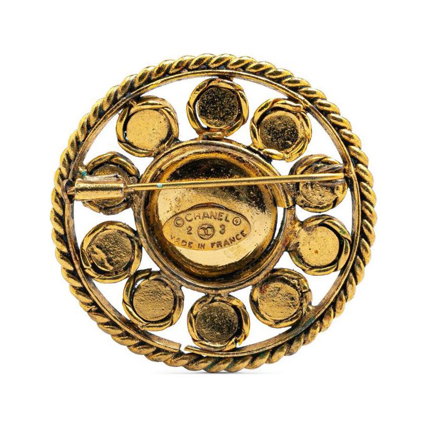 CHANEL 2003 Plated Round Crystal Costume Brooch